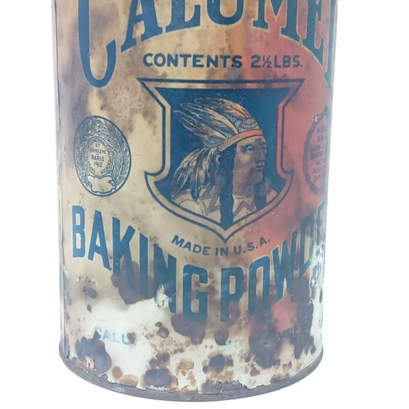 Antique 1912 Paris Calumet Baking Powder Tin Paper Label Advertising Indian Can - Picture 4 of 9